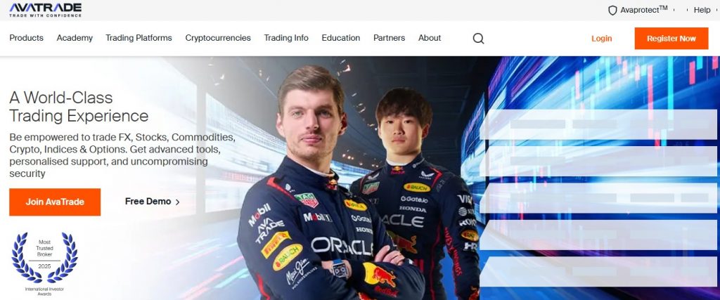 Página principal da corretora Avatrade