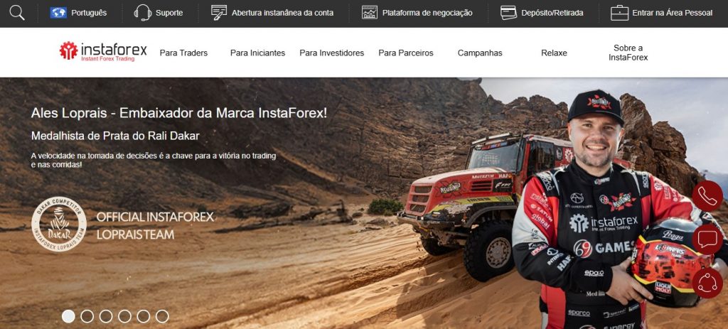 Página principal do site Instaforex