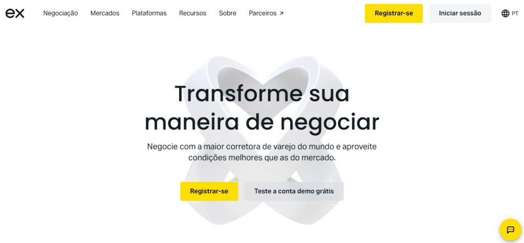 Página principal da corretora Exness