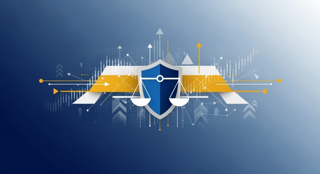 Arte conceitual moderna sobre gestão de risco no trading de opções binárias, mostrando símbolos de proteção financeira, gráficos abstratos e elementos visuais representando money management e controle de capital de investimento